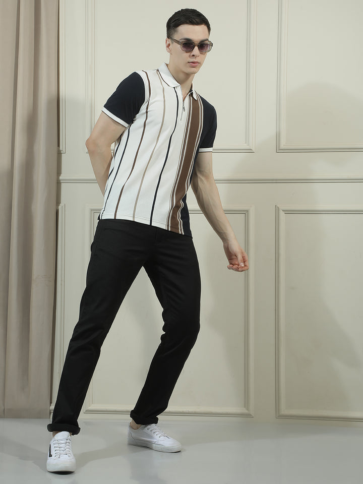 COBB MULTICOLOR STRIPED POLO NECK T-SHIRT