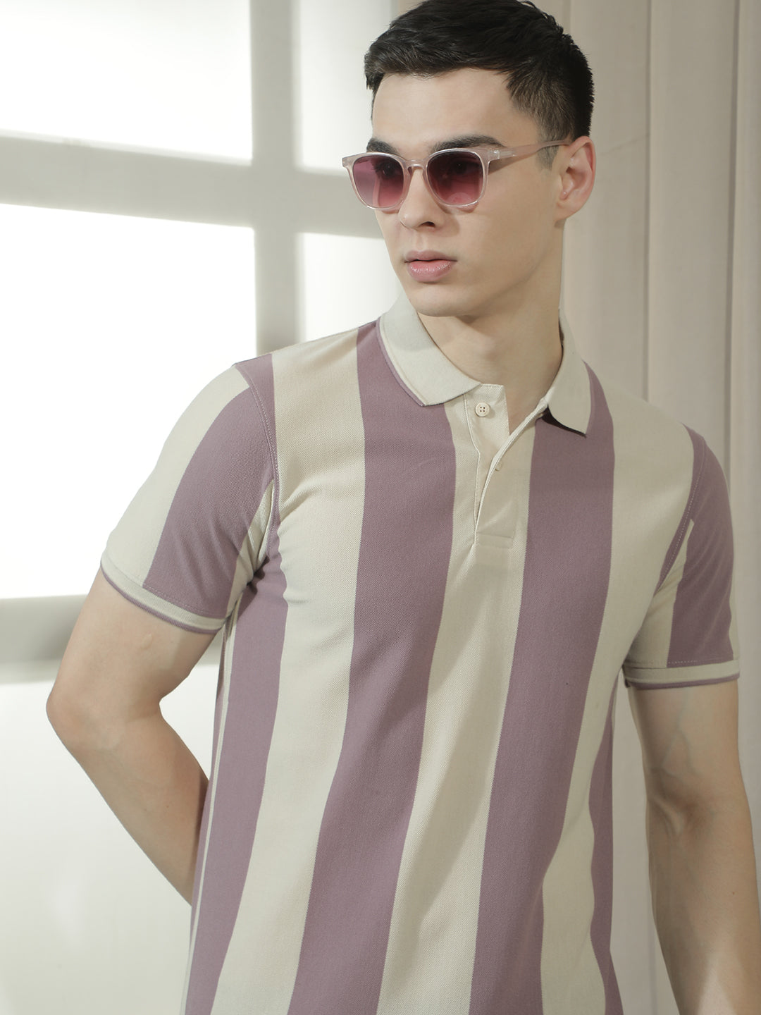 cobb purple striped polo neck t-shirt