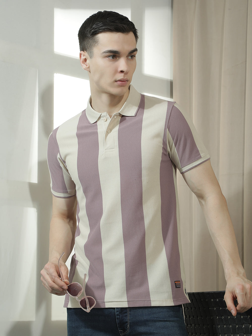 cobb purple striped polo neck t-shirt