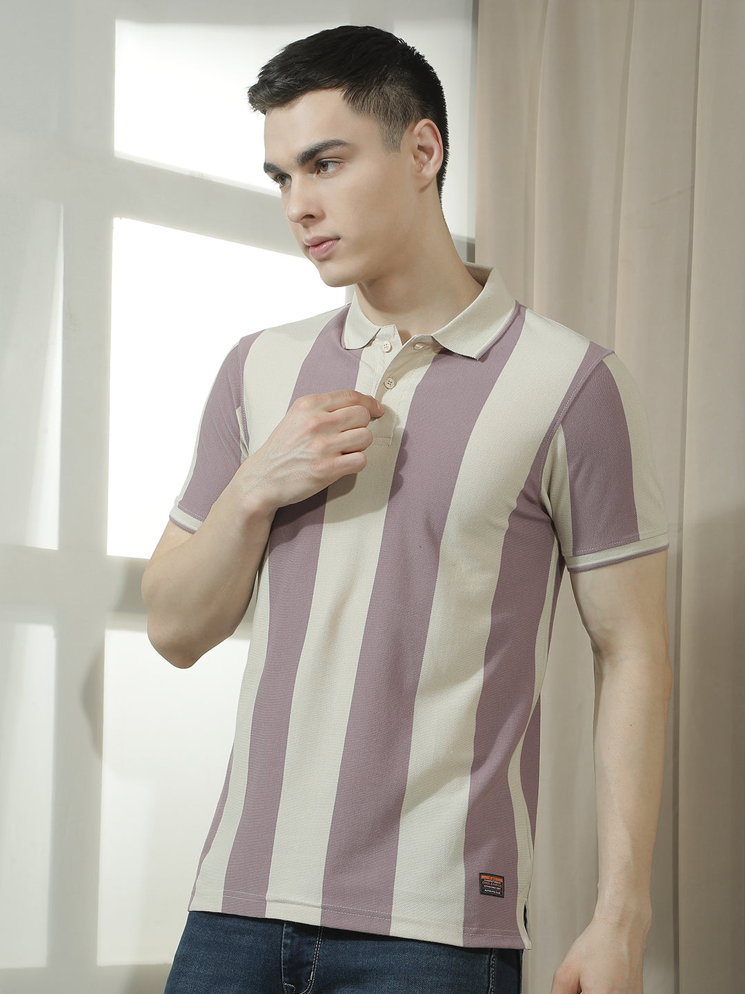 cobb purple striped polo neck t-shirt