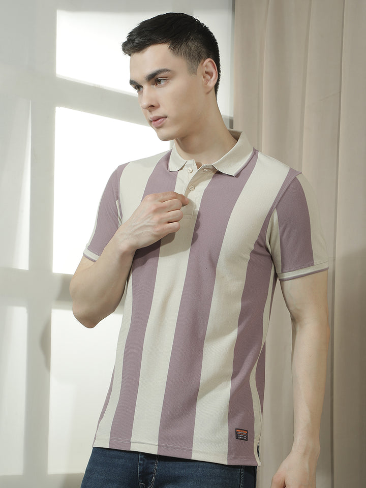 cobb purple striped polo neck t-shirt