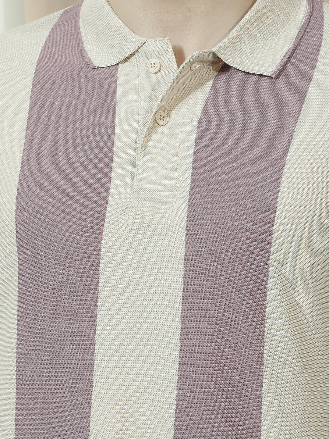 COBB PURPLE STRIPED POLO NECK T-SHIRT