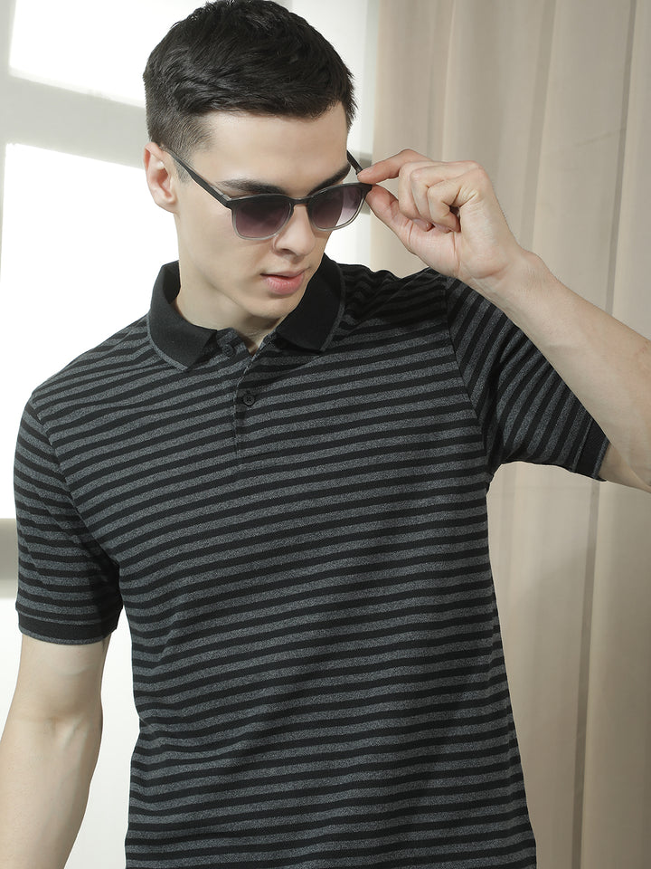 cobb black striped polo neck t-shirt