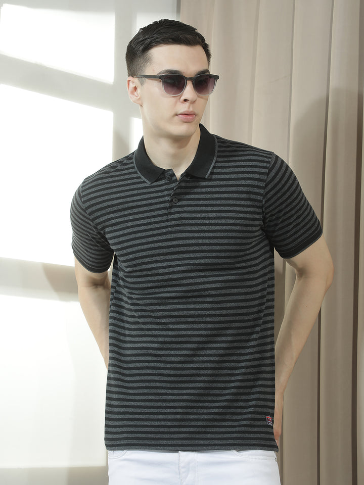 cobb black striped polo neck t-shirt