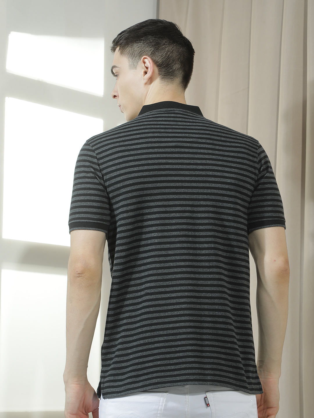 cobb black striped polo neck t-shirt