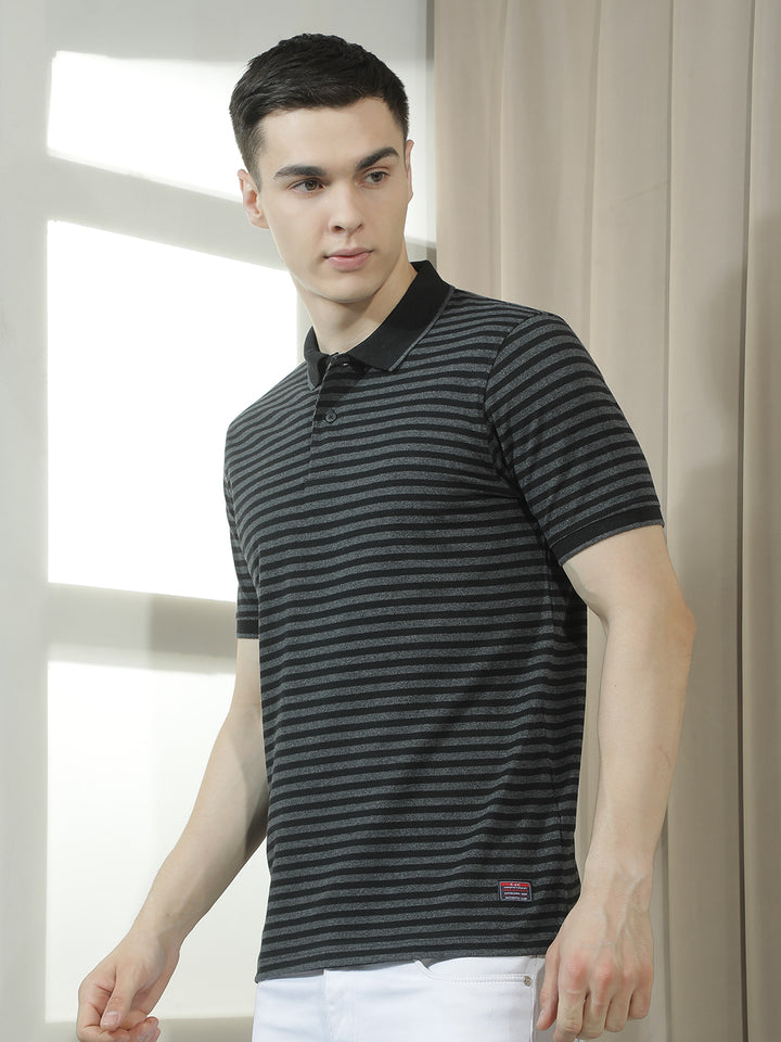 cobb black striped polo neck t-shirt
