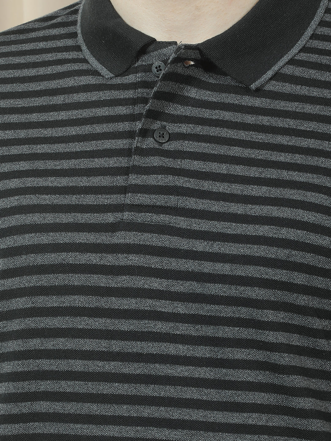 COBB BLACK STRIPED POLO NECK T-SHIRT