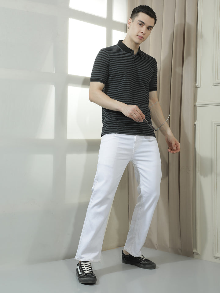COBB BLACK STRIPED POLO NECK T-SHIRT