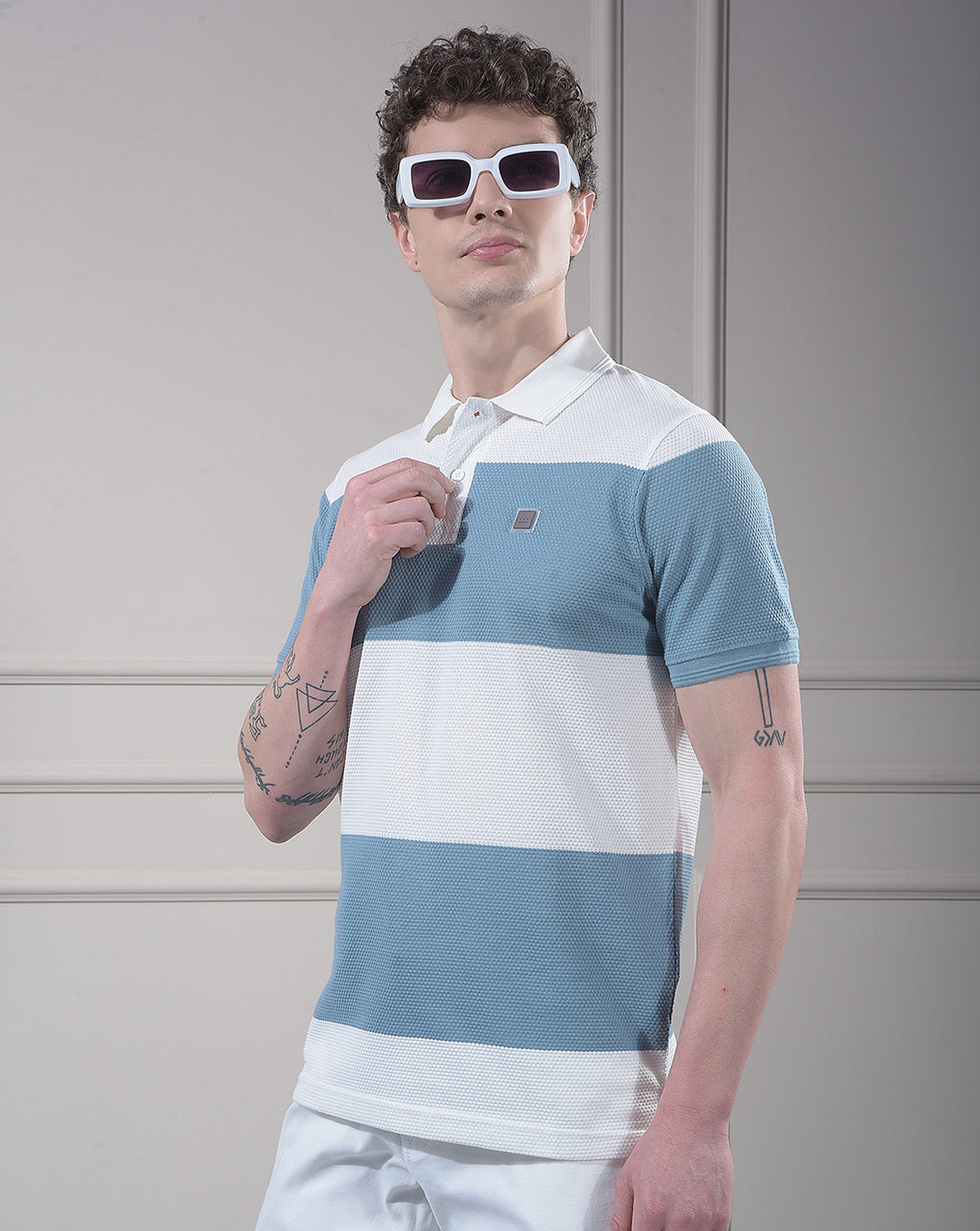 cobb air force striped polo neck t-shirt