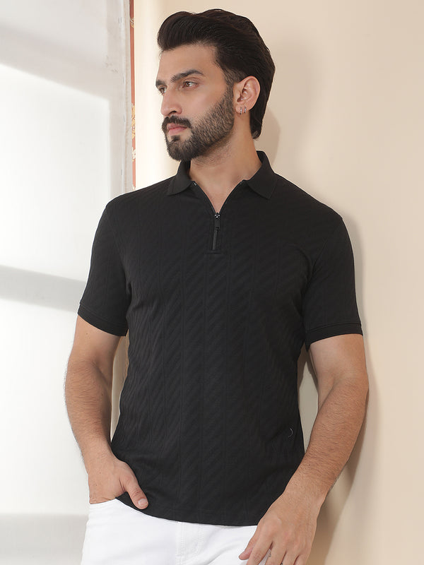 cobb black solid polo neck t-shirt
