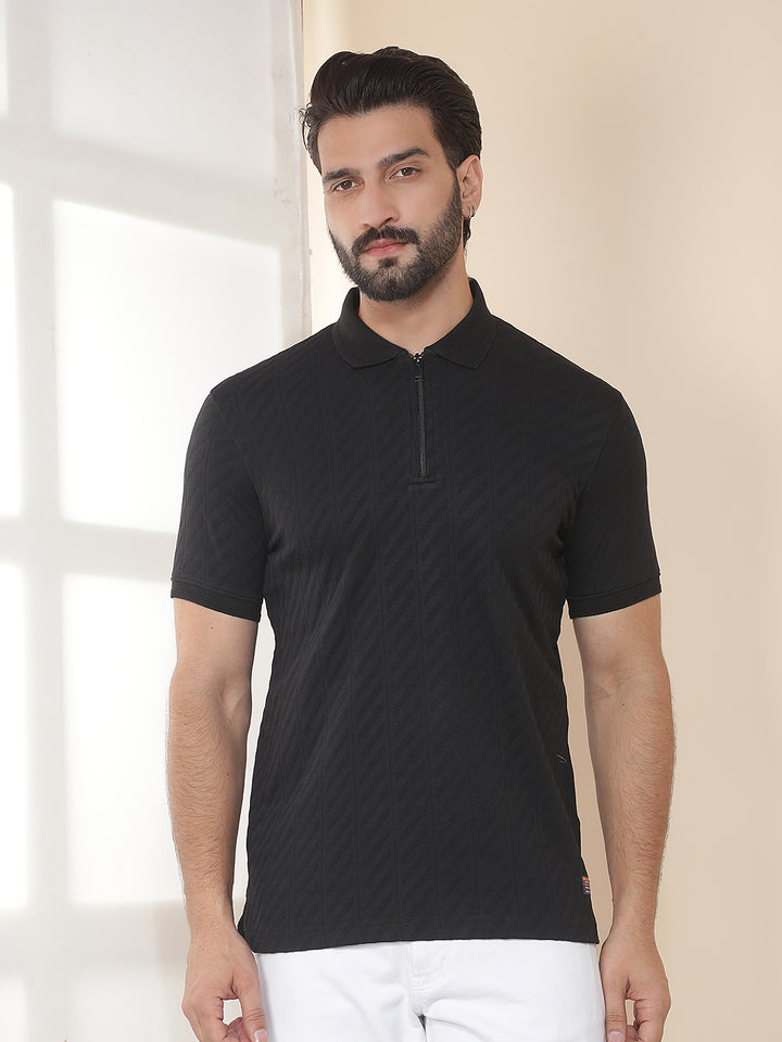 cobb black solid polo neck t-shirt