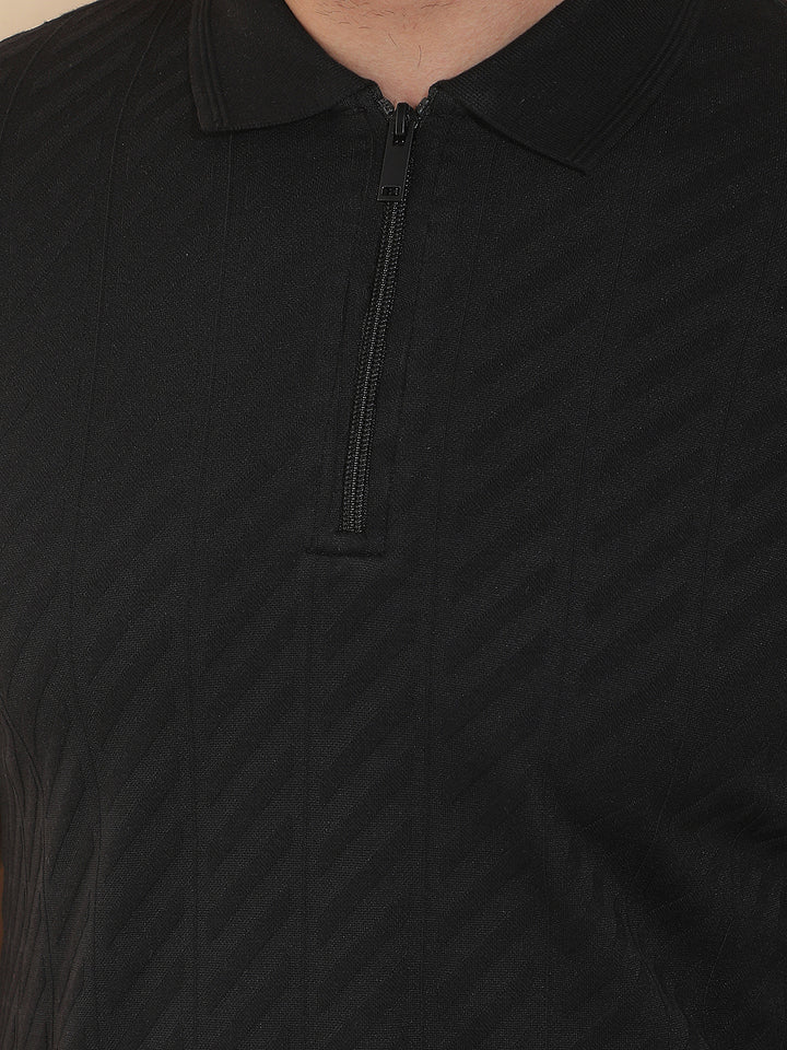 COBB BLACK SOLID POLO NECK T-SHIRT