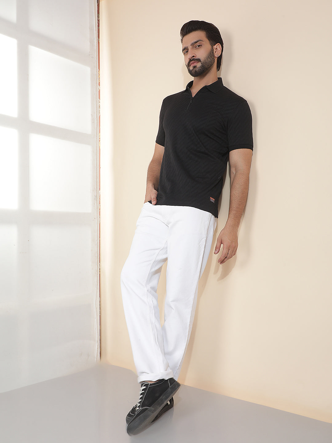 COBB BLACK SOLID POLO NECK T-SHIRT