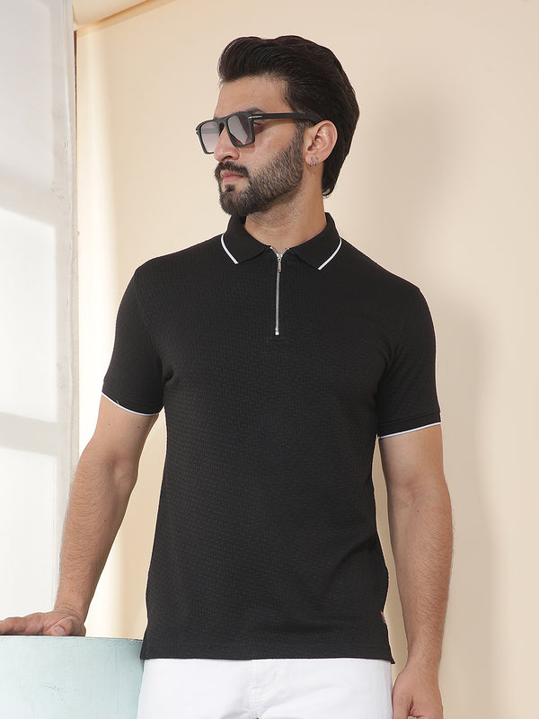 cobb black solid polo neck t-shirt