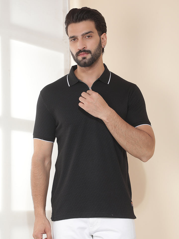 cobb black solid polo neck t-shirt