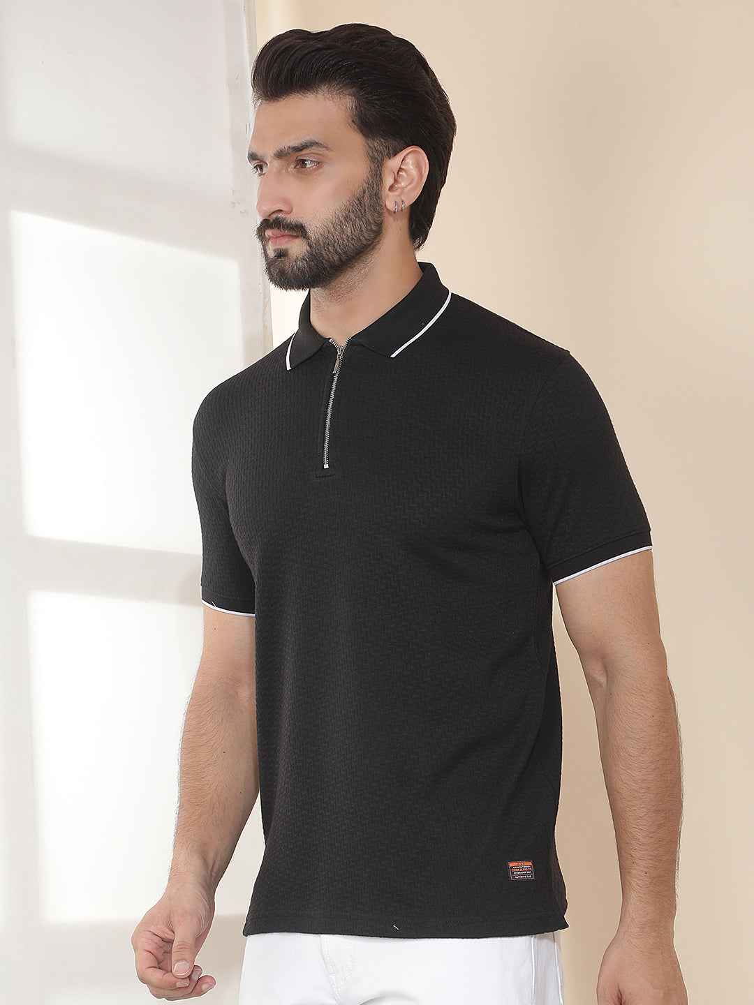 cobb black solid polo neck t-shirt
