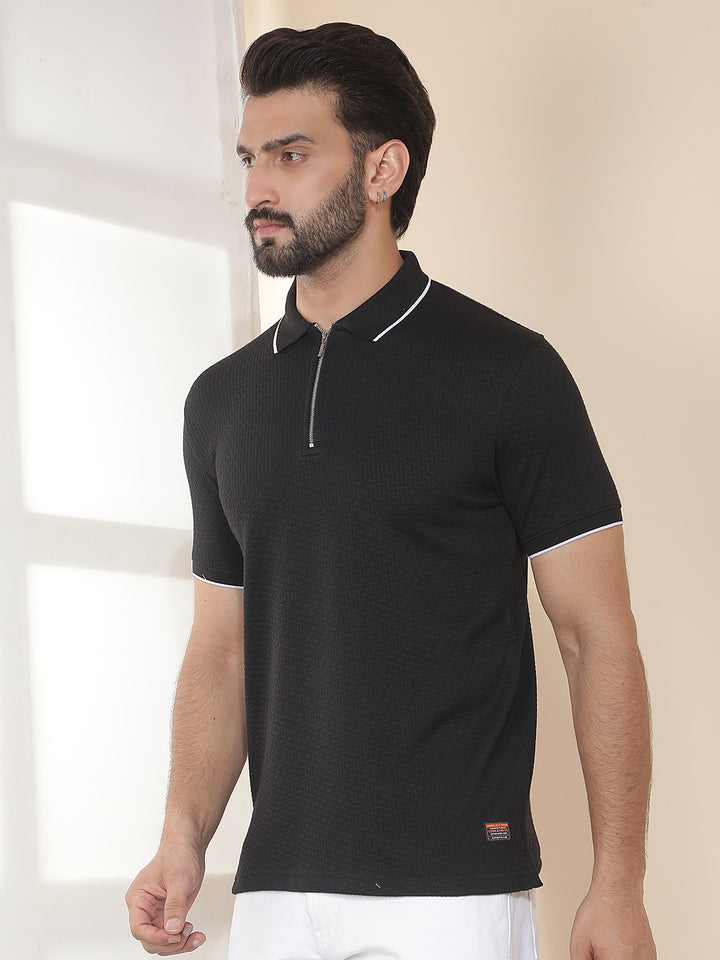cobb black solid polo neck t-shirt