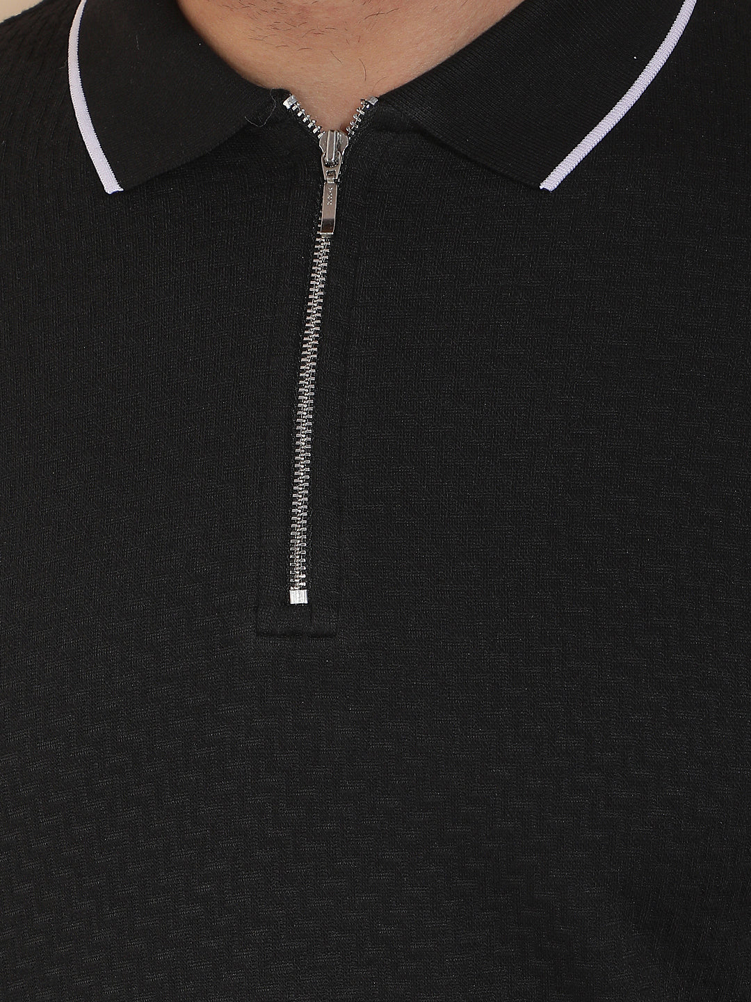 COBB BLACK SOLID POLO NECK T-SHIRT