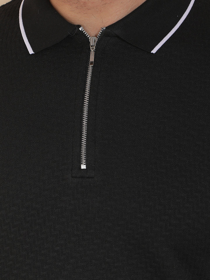 COBB BLACK SOLID POLO NECK T-SHIRT