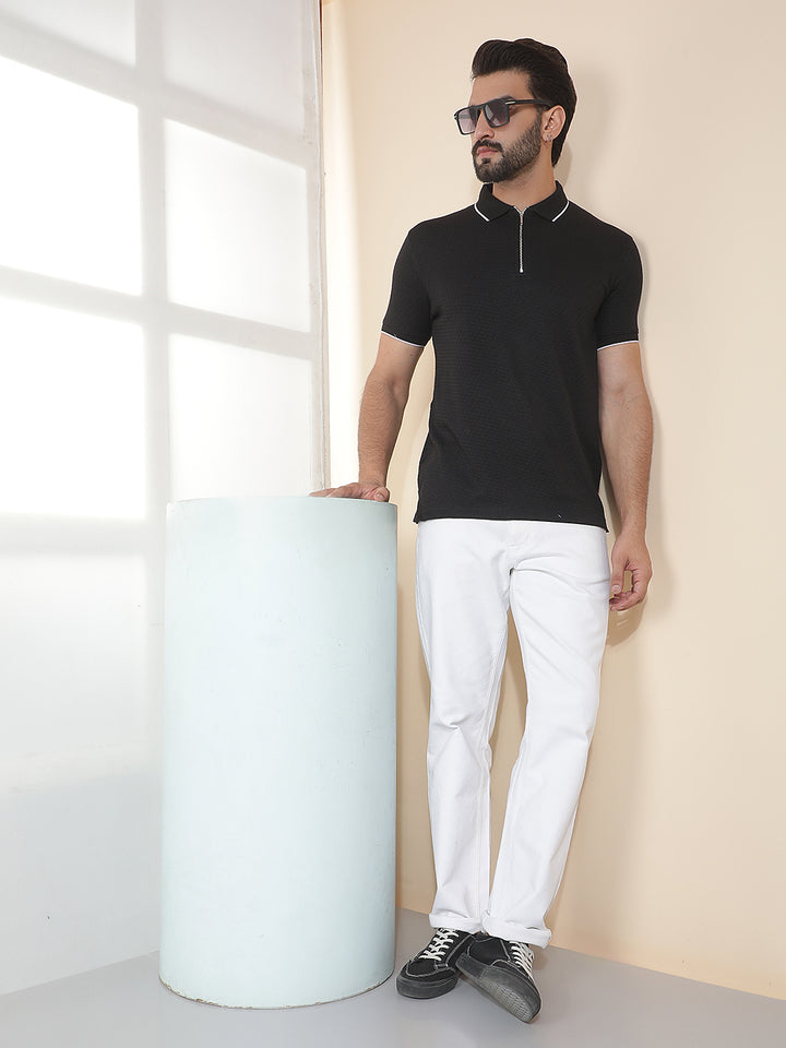 COBB BLACK SOLID POLO NECK T-SHIRT