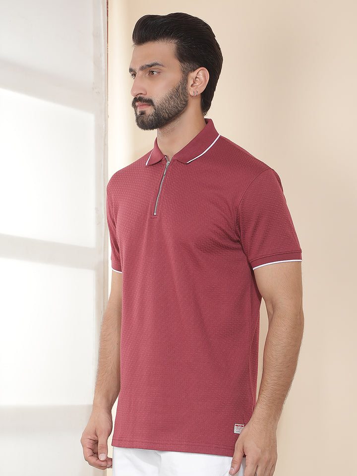 cobb maroon solid polo neck t-shirt