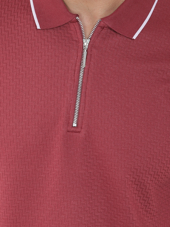 COBB MAROON SOLID POLO NECK T-SHIRT