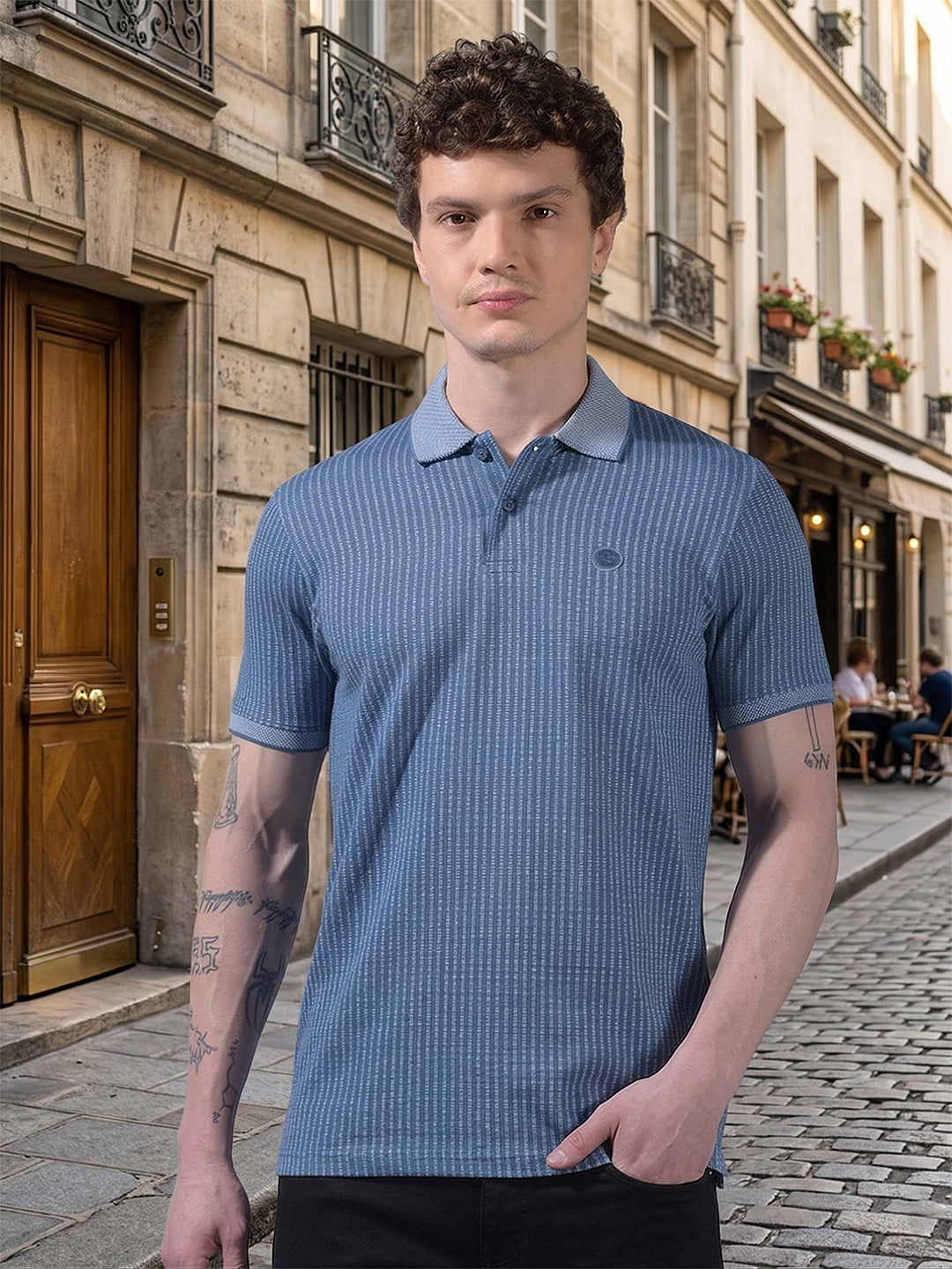 cobb blue striped polo neck t-shirt