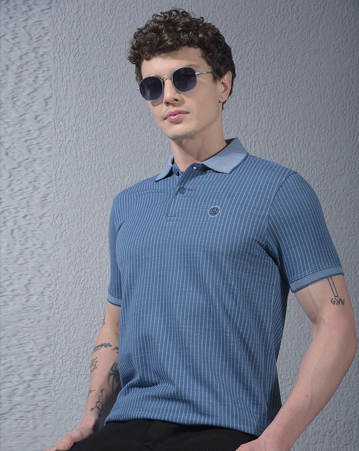 cobb blue striped polo neck t-shirt