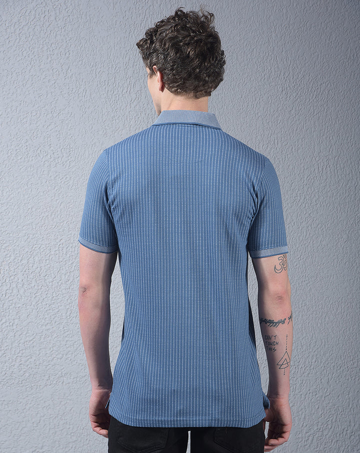 cobb blue striped polo neck t-shirt