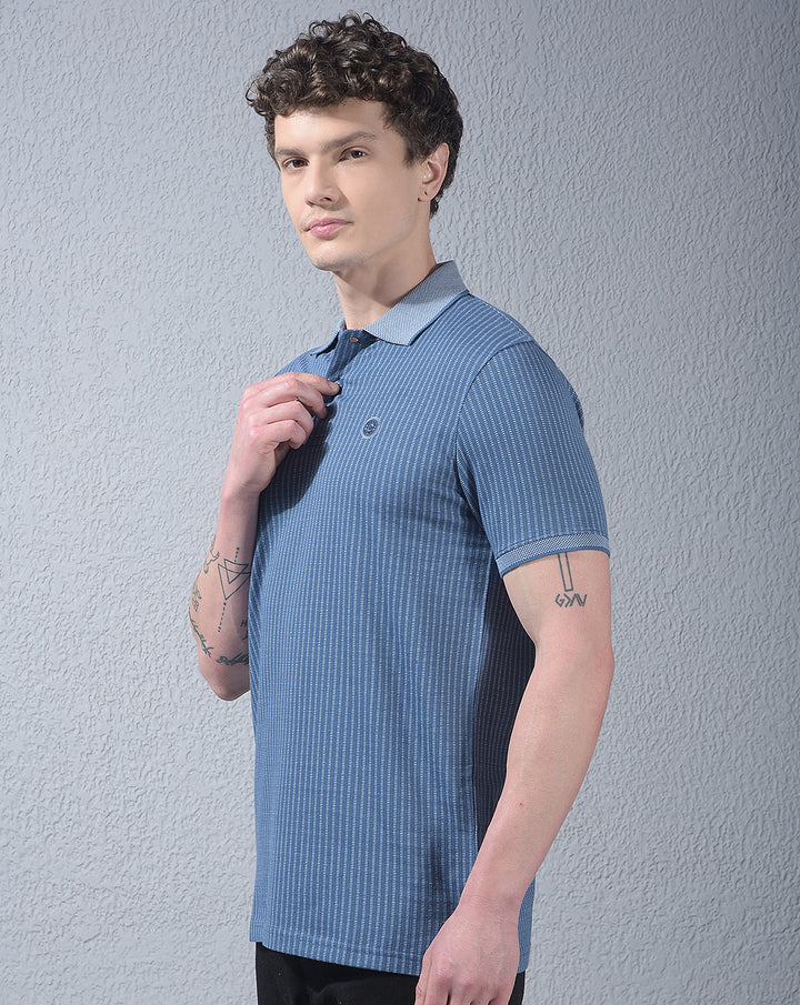 cobb blue striped polo neck t-shirt