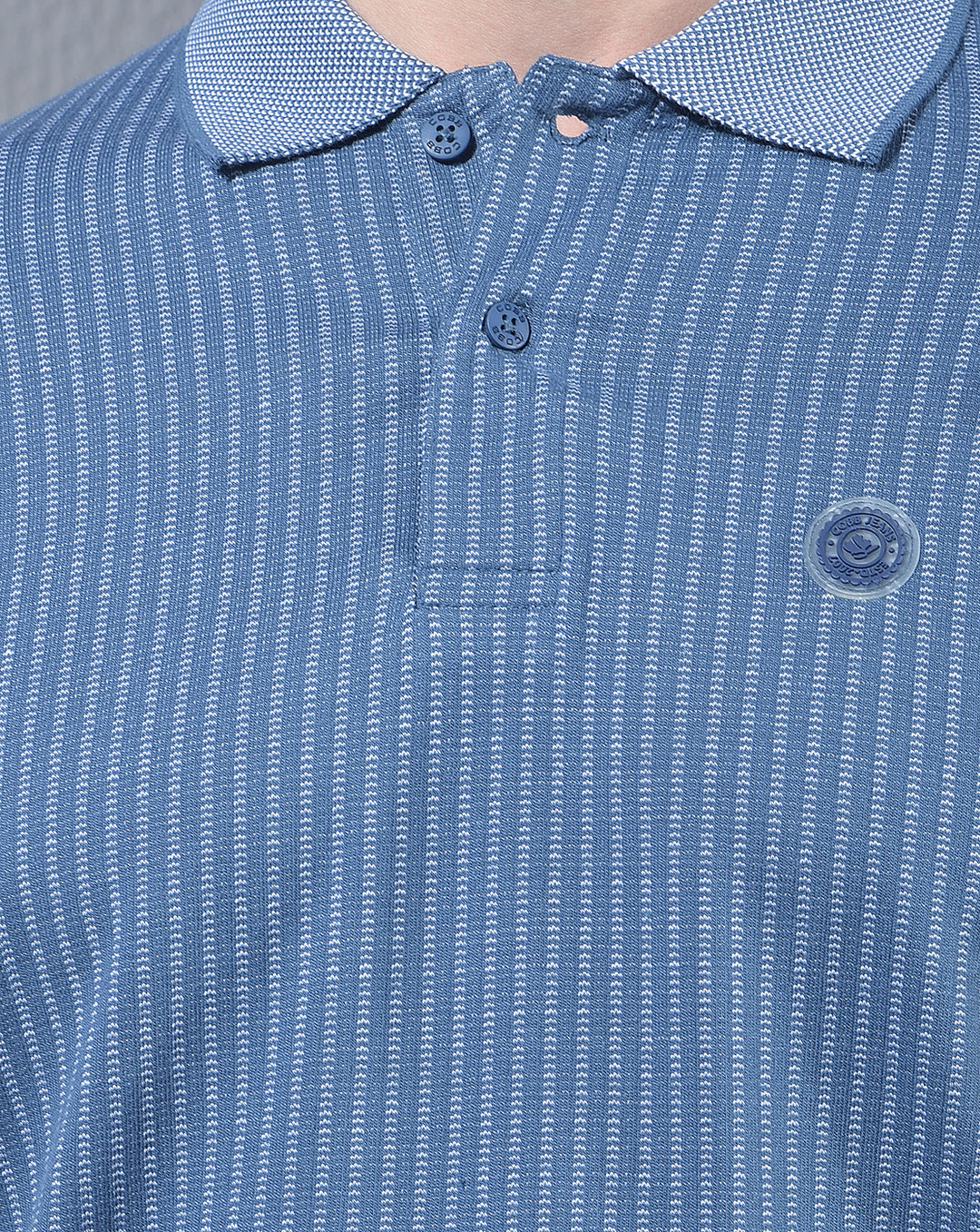 COBB BLUE STRIPED POLO NECK T-SHIRT