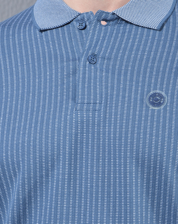 COBB BLUE STRIPED POLO NECK T-SHIRT