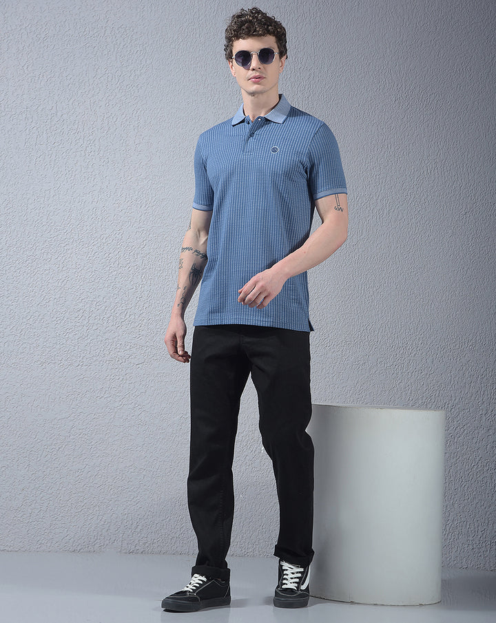COBB BLUE STRIPED POLO NECK T-SHIRT