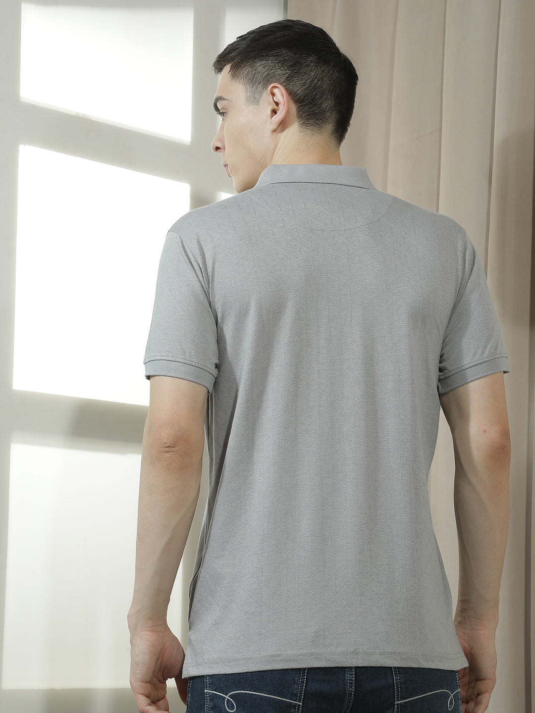 cobb grey solid polo neck t-shirt