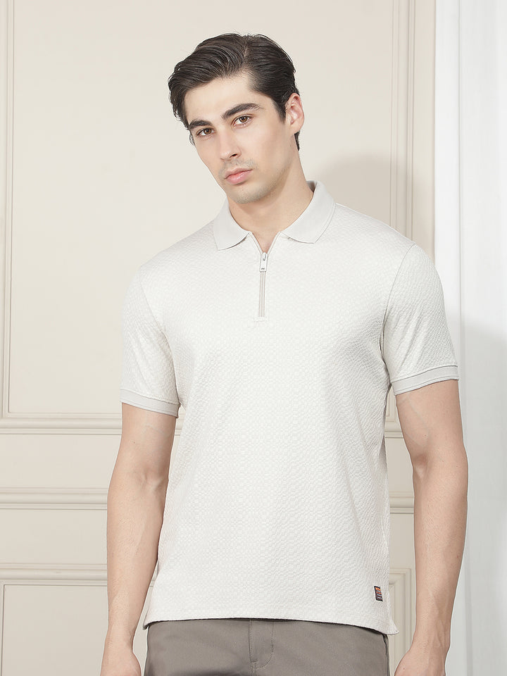 light beige self-design polo t-shirt