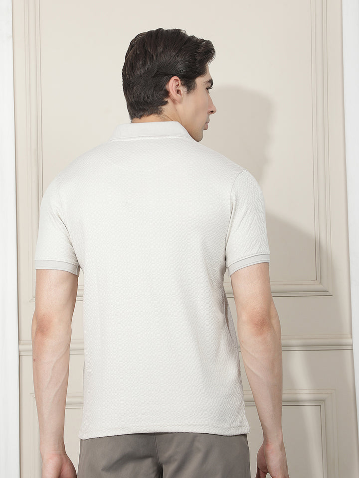 light beige self-design polo t-shirt