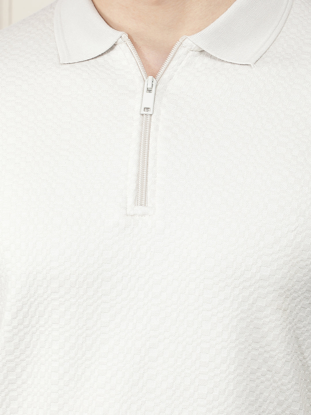 light beige self-design polo t-shirt