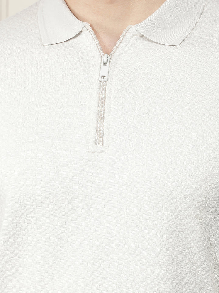 light beige self-design polo t-shirt
