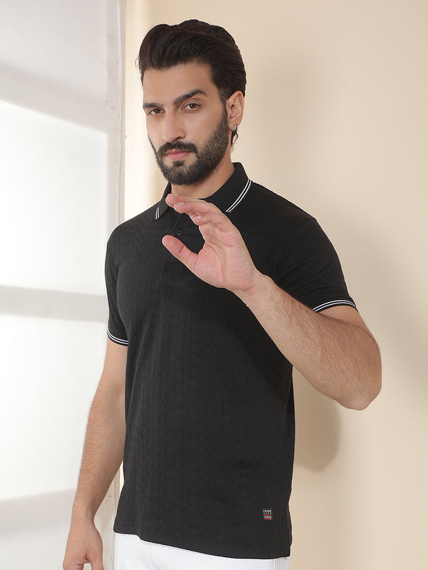 cobb black solid polo neck t-shirt