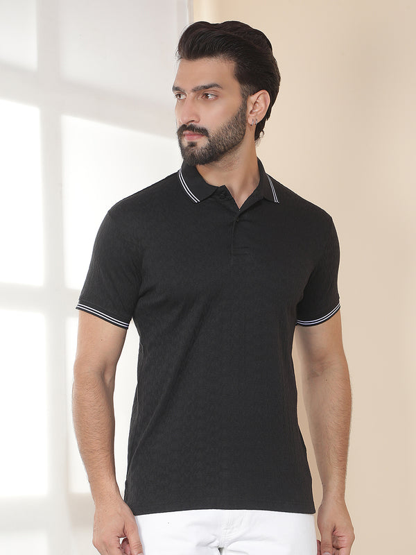 cobb black solid polo neck t-shirt