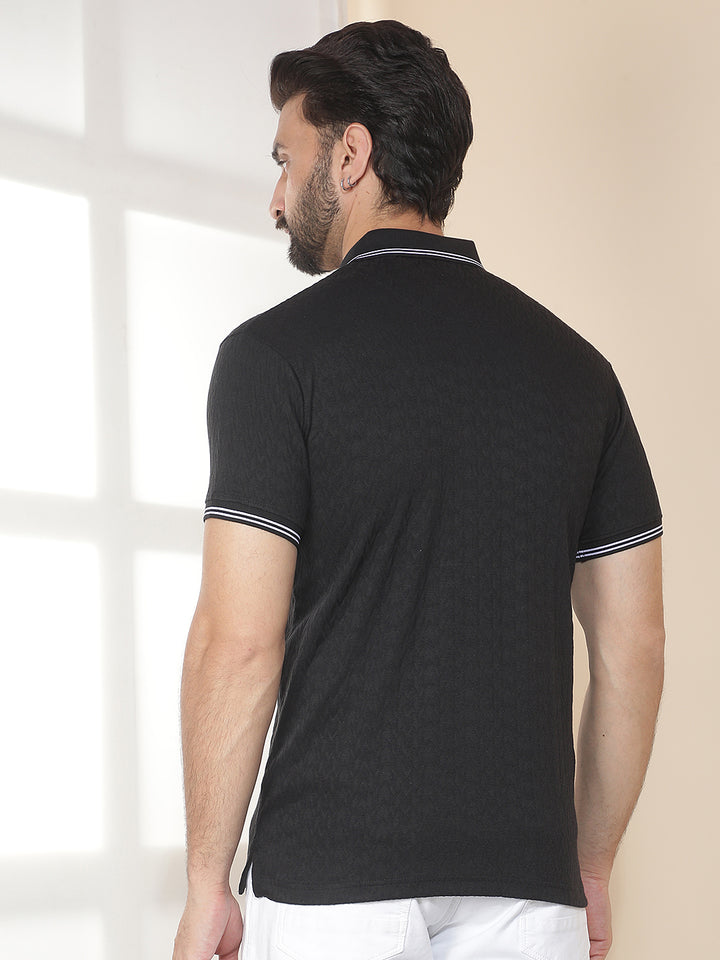 cobb black solid polo neck t-shirt