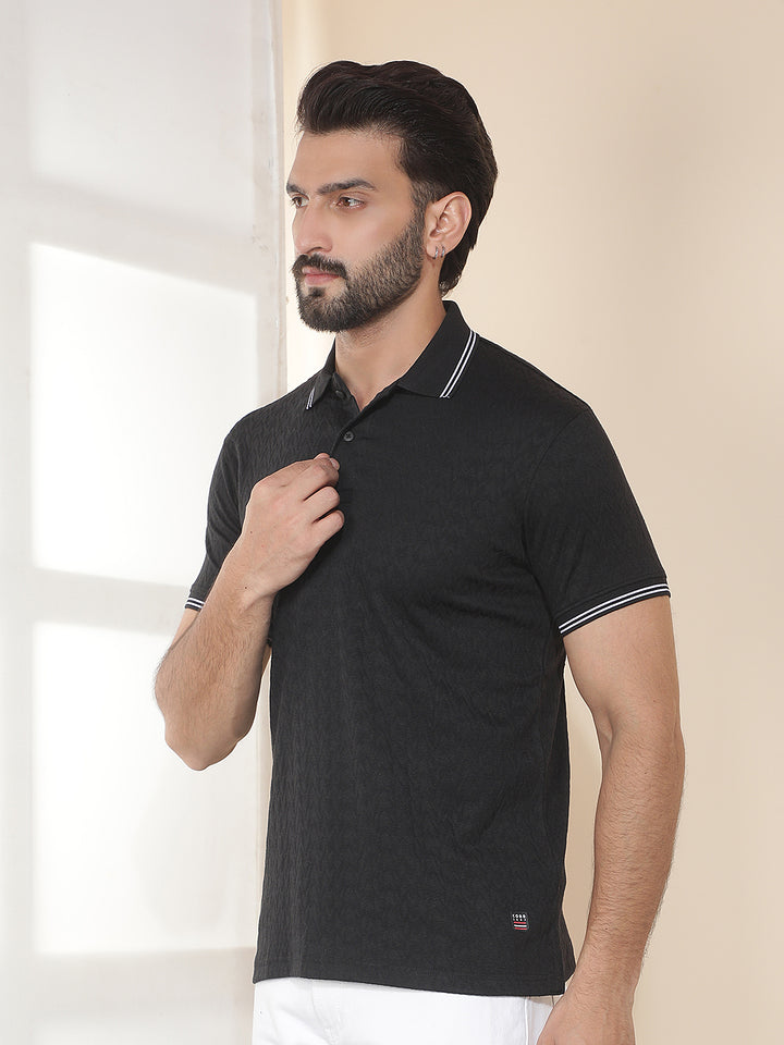 cobb black solid polo neck t-shirt