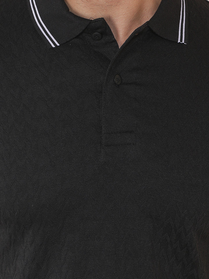 COBB BLACK SOLID POLO NECK T-SHIRT