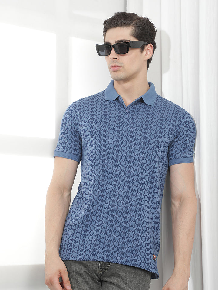 blue printed polo t-shirt