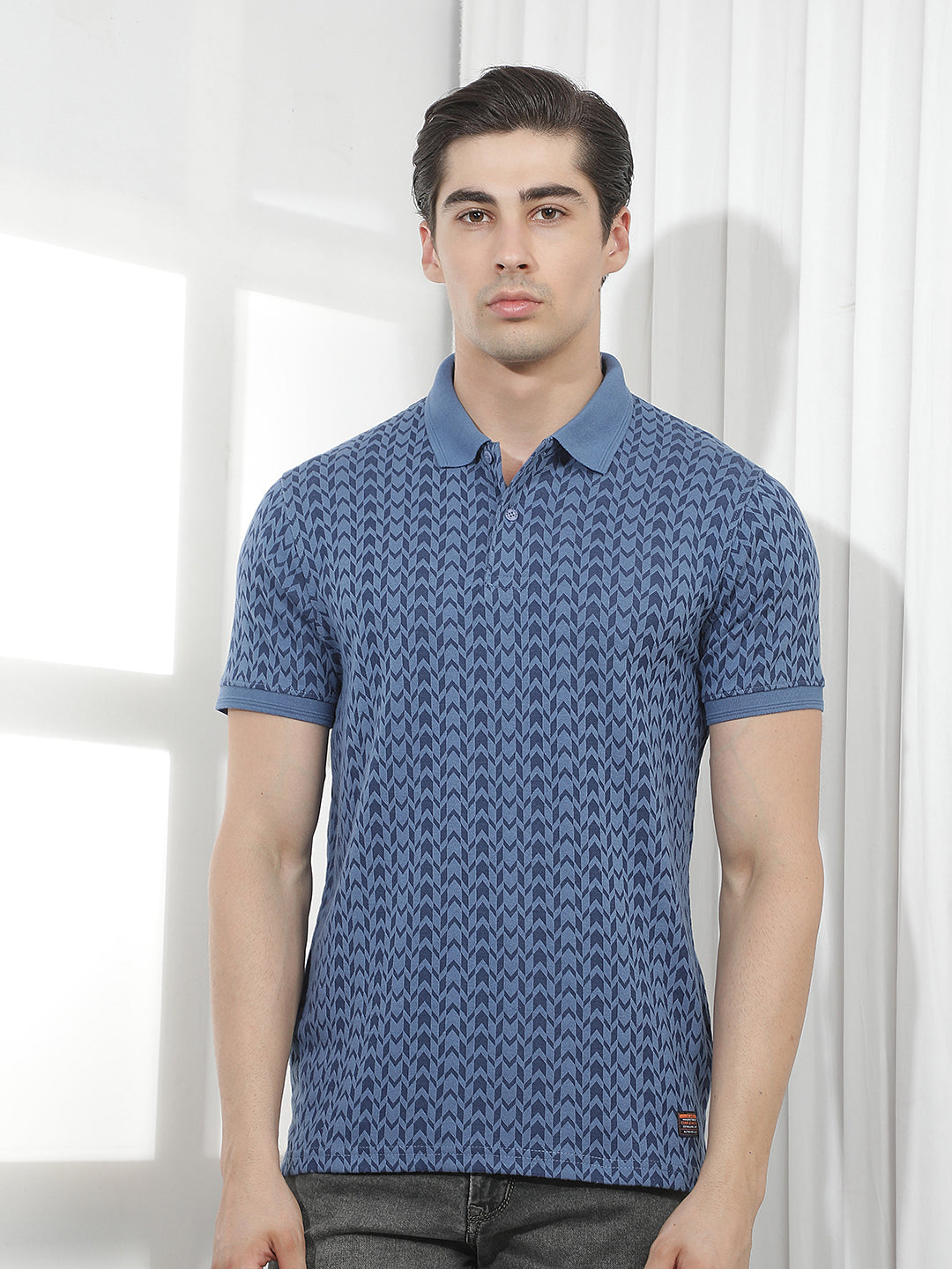 blue printed polo t-shirt