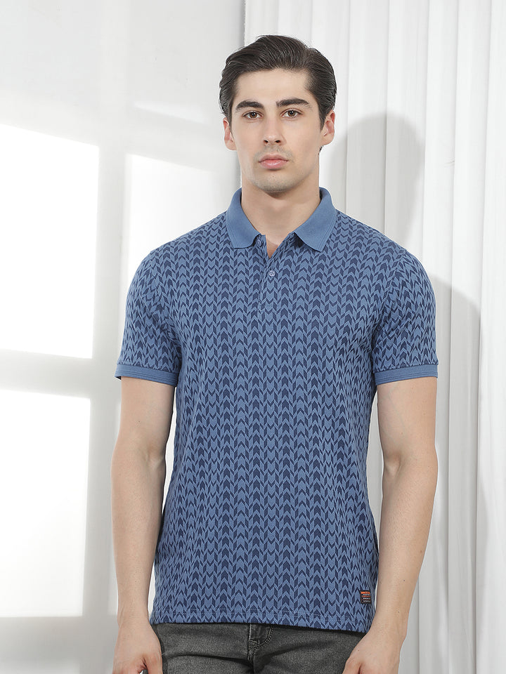 blue printed polo t-shirt