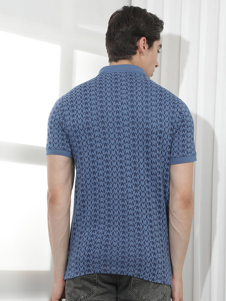 blue printed polo t-shirt