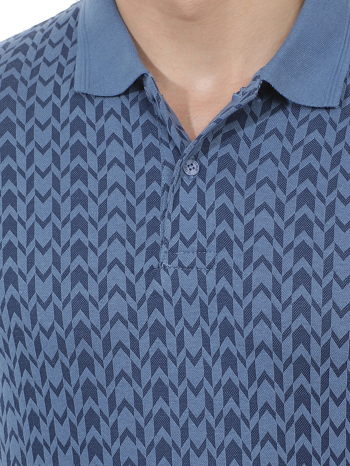 blue printed polo t-shirt