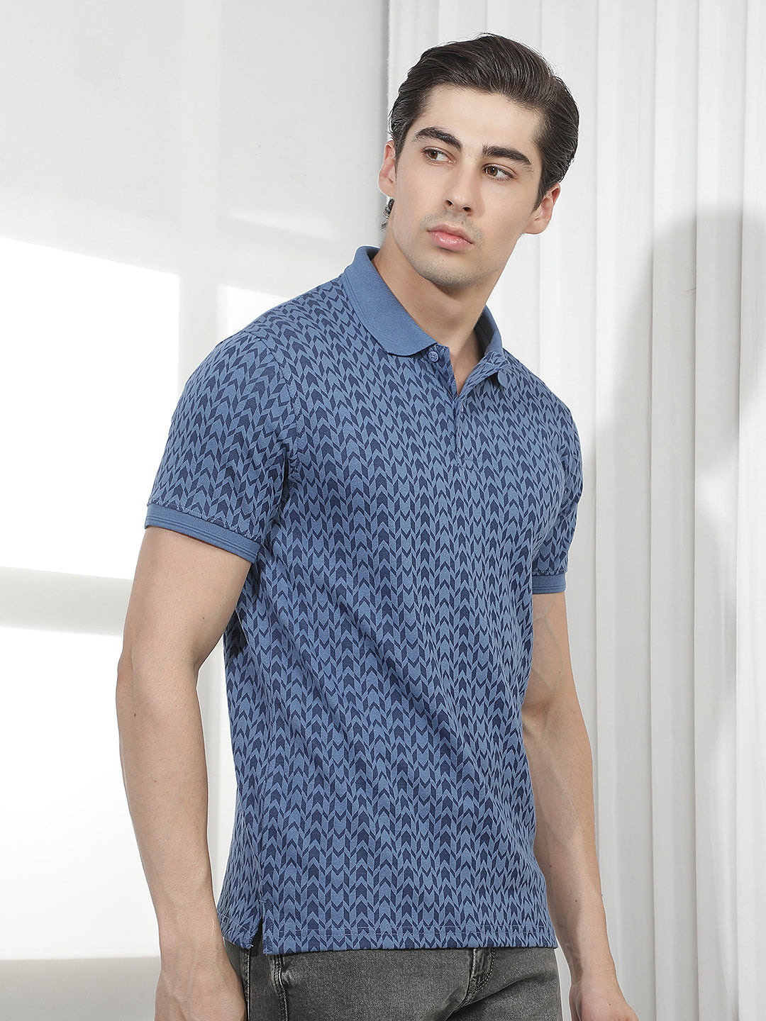 BLUE PRINTED POLO T-SHIRT