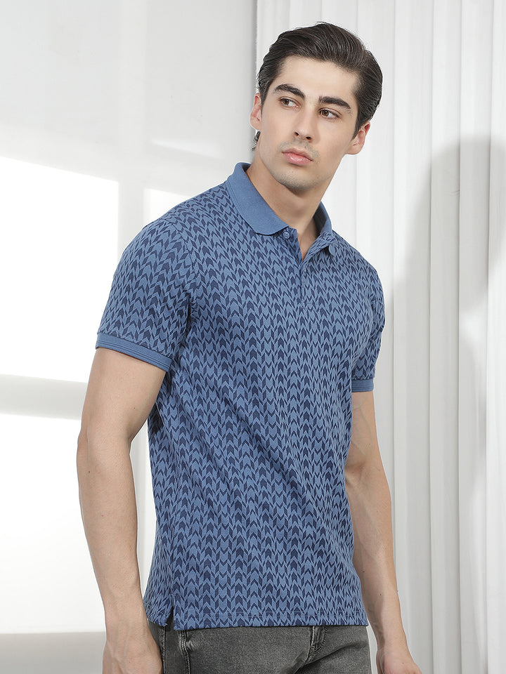 BLUE PRINTED POLO T-SHIRT